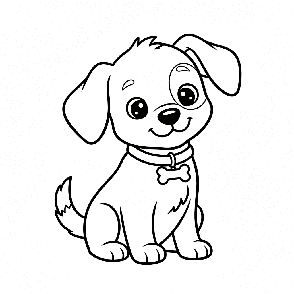 Line-art coloring page of a dog, made from a photo