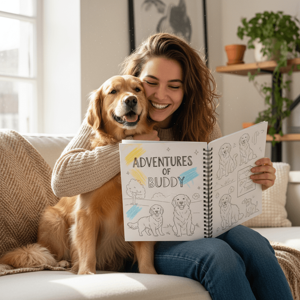 A pet being celebrated with a personalized coloring book
