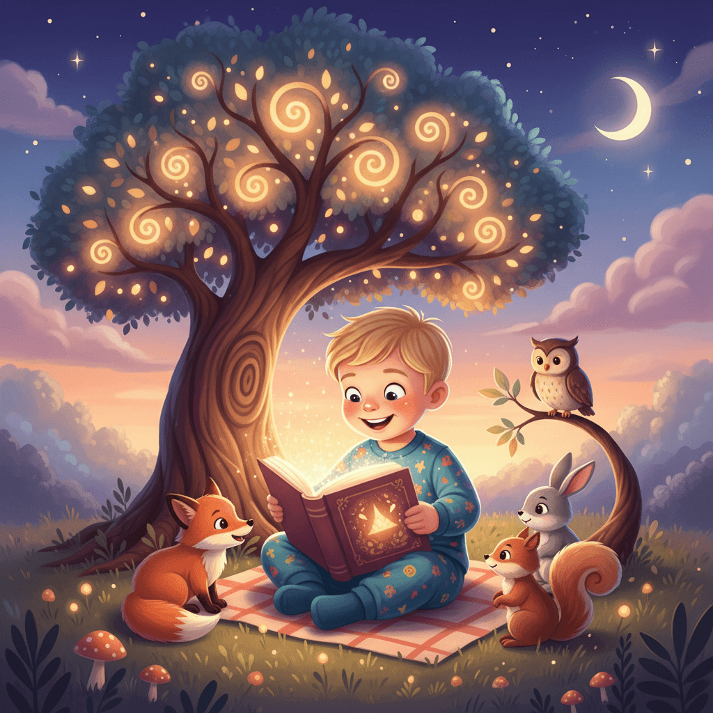 Forest adventure coloring scene, partly colored